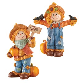 Collections Etc Hand-Painted Charming Happy Fall Scarecrow Figurines - Set of 2