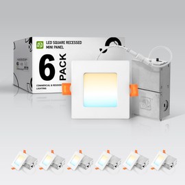 ASD 6 Pack LED Square Recessed Lighting 3 Inch, 5 CCT 2700K-5000K CRI90+, 6W 30W Eqv, Ultra Thin Dimmable Ceiling Lights with J Box, Canless Wafer Downlight, Slim Panel Light, UL Energy Star, White