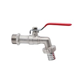 Wärmer Systems 1/2" Garden Lever Tap Valve with Red Handle and Metal Hose Plug - Outdoor Bib Tap with BSP Thread