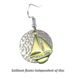 Sailboat Earrings With Textured Disc Backing TwoTone by Cape Cod Jewelry-CCJ