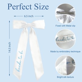 Bride Squad bachelorette party accessories Embroidered Bride To Be Hair Bow Bridal Shower Accessories Bridal Bow Veil Bride Hair Clips (Light Blue)
