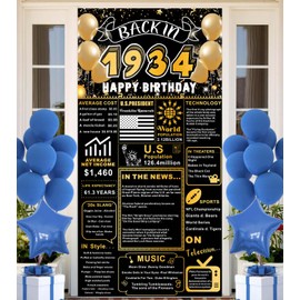 Back In 1934 Gold and Black 90th Birthday Decorations Happy 90th Birthday Banner Backdrop Vintage Birthday 90 Years Ago Theme Decor 90th Gifts for Man and Woman 90th Birthday Party Supplies Gold