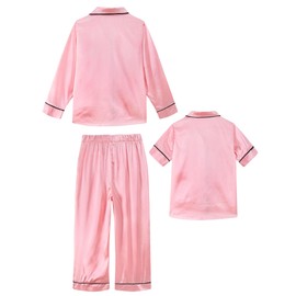 ALISISTER Girls Silk Pyjamas Kids Button-Down Pjs Sets Three-Piece Long Pyjamas Satin Sleepwear Pink 5-6 Years