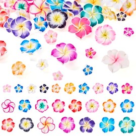 50 piezas de cuentas de arcilla polimérica 3D con flores en 3D, 5 tamaños, cuentas de flores en florecimiento, cuentas de plumeria, pequeñas cuentas de cabujón con flores, dijes para pulseras de