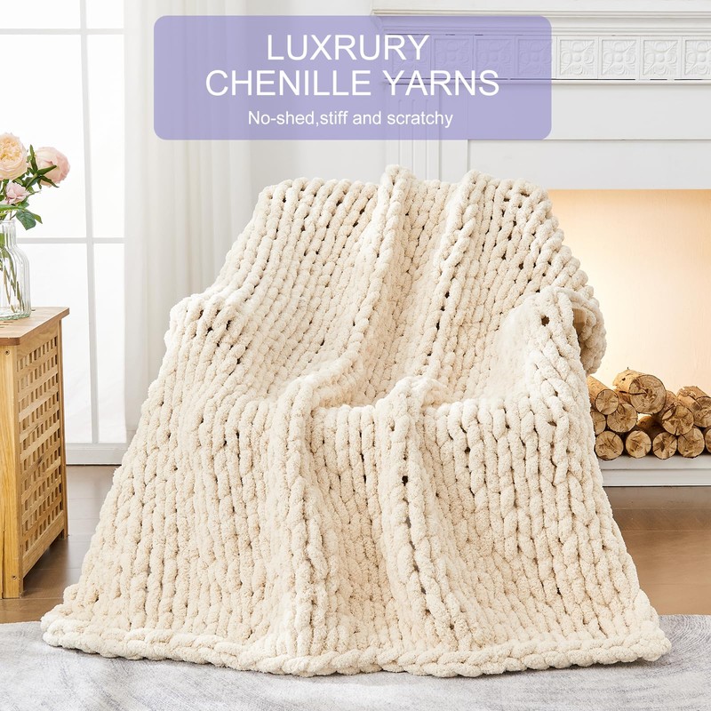 PurPlaisir Chunky Knit Blanket Crochet Blanket Thick Crochet Blanket Suitable