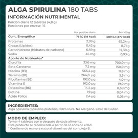 PRONAT | Alga Spirulina 100% Pura, Suplemento Alimenticio, 180 tabletas de 400 mg
