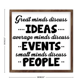 Rustic Style Hanging Wall Sign with Phrase Great Minds Discuss Ideas Average Minds Discuss Events Small Minds Discuss People Frame Wooden Plaque for Laundry Room Farmhouse Porch Wall Decor 12x12in