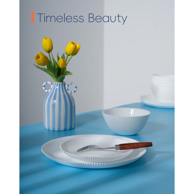 LaGlint Dinnerware Sets for 4, 12 Pieces Opal Glass Plates