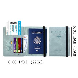 Luggage Tag and Passport Holder Set,Passport Cover with Card Slot and Boarding Pass Slot Combo,Passport Travel Must Have, Waterproof and Scratch Resistant Travel Accessories（Light Blue）