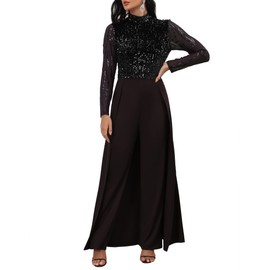 IWFEV Fashion Plain Full Length Patchwork Overlay Sequins Women's Jumpsuit High-Waist Woman Romper XXL Black