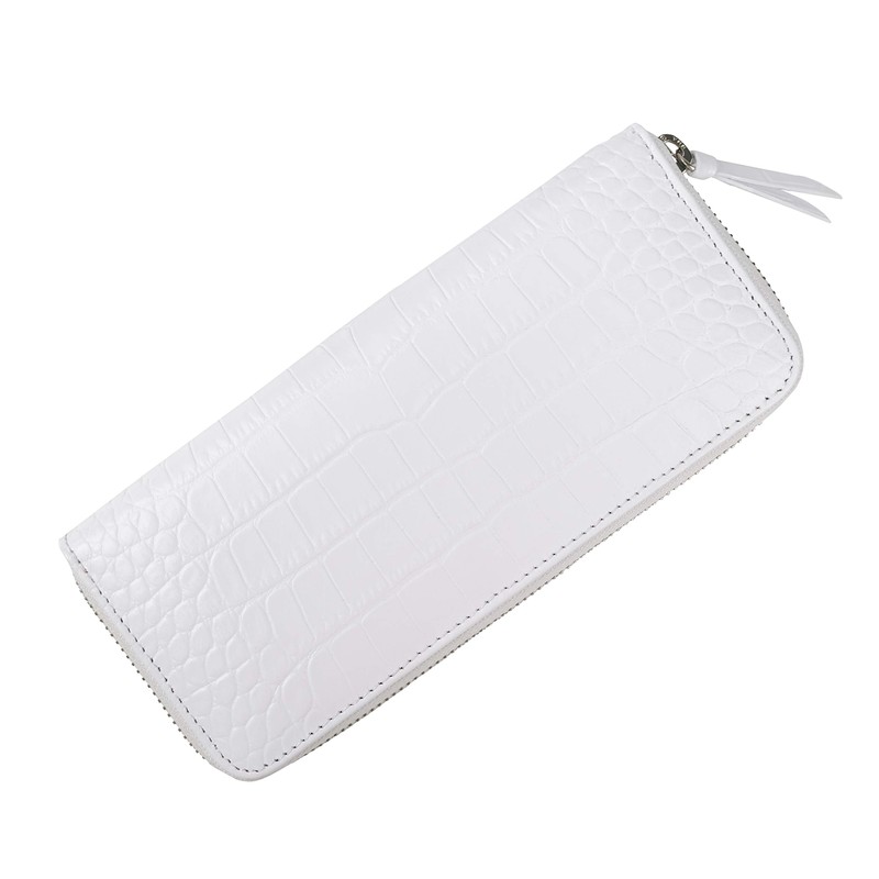 Nallyda Crocodile Embossed Cowhide Long Wallet, white (pink interior)