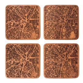 Tokyo Map, Sapele Wood Coasters, Set of 4 with City Map, Multiple City Optional, Handmade
