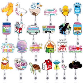 Geyoga 24 Pcs Funny Badge Reel Holder Retractable Cute Badges Reels ID Clip Name Tag Card Clips Holders Accessories for Nurses Doctor Teacher Student Men Women Office Lanyard Supplies Gifts (Cute)