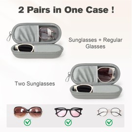 Huvon Double Eyeglasses Case, Dual Glasses Sunglasses Organizer with Zipper Closure, Eyewear Storage Box for Men Women Travel