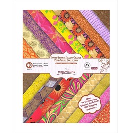 Paperhues Pink-Yellow-Brown Decorative Handmade Scrapbook Papers Collection 8.5x11" Pad, 40 Sheets.