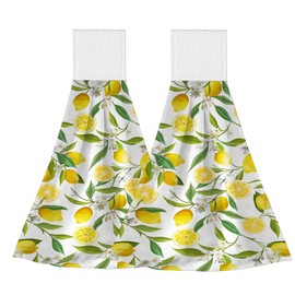 Lemon Kitchen Hand Towels with Hanging Velcro Loops Absorbent Dish Towel, Drying Hanging Towels for Home Kitchen Bathroom