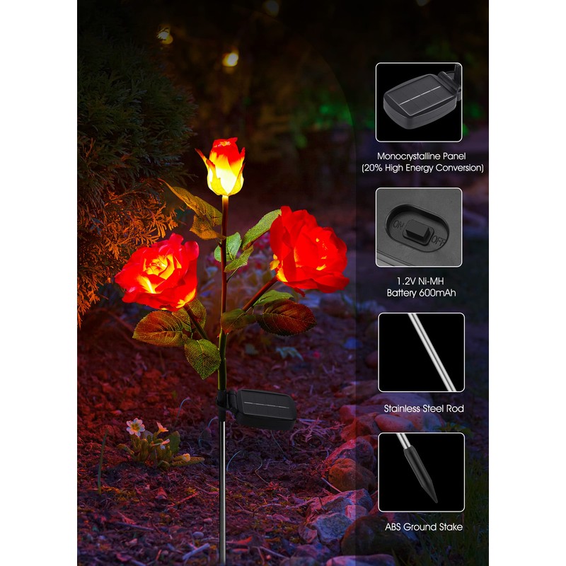 Brightown Outdoor Solar Garden Lights - 4 Pack LED Flower