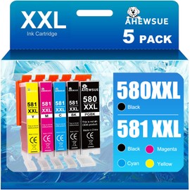 AHEWSUE Printer Cartridges Multipack (Pack of 5) Compatible with Canon 580 581 Printer Cartridges PGI-580 CLI-581 for Canon Pixma TR8550 TS705 TS6350 TS6350a TS705a TS6351 TS6250 TS6150 TS9550 TS6151