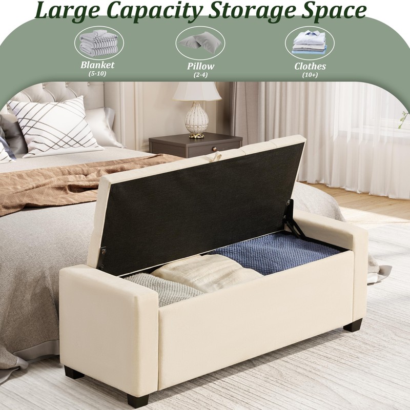 Royal Windsor Ottoman with Storage,Tufted Storage Bench with Safety Hinge,Holds