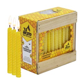 Ner Mitzvah Honeycomb Beeswax Chanukah Candles Standard Size Fits Most Menorahs - Natural Yellow Amber Beeswax Hanukkah Candles - Premium Quality Pure Bees Wax - 45 Count for All 8 Nights of Hanukkah