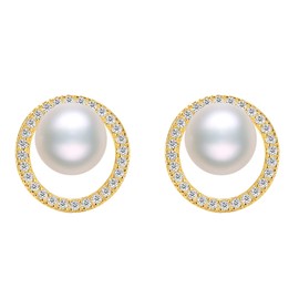 ZHOU LIU FU Earrings Silver 925 White Pearl Earrings 6-6.5 mm Gold Earrings Small Boho Earrings Vintage Earrings Pink Women's Earrings Freshwater Pearl Earrings Wedding, Sterling Silver Pearl, Pearl