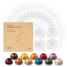 RECAPS Aluminum Foils Lids Seals to Reuse Coffee Pods Reusable Coffee Filter Refillable Filter Compatible with Nespresso VertuoLine Vertuo Only 100 Pcs 62mm (Coffee Pods NOT Included)