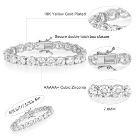 Gemsme Tennis Bracelets for Women and Men, Diamond Bracelets for Women, 18k White Gold Plated 7mm Cubic Zirconia Sterling Silver Tennis Bracelet, CZ Tennis Bracelets for Women Classic Women's Design, Suitable for Everyone Size 6.5 Inch