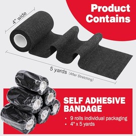 AZEN Paquete de 9 vendajes autoadhesivos, vendaje elástico adhesivo cohesivo de 4" X 5 yardas, cinta adhesiva de color para atletas, cinta adhesiva pa