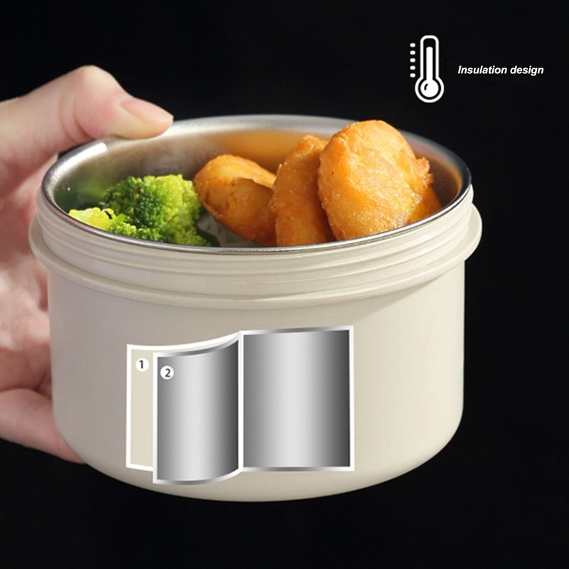 Bento Box Round Lunch Box Coffee Brown Stainless Steel Leakage