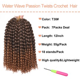 Mscat 7 Packs Passion Twist Hair 12 Inch Water Wave Crochet Ombre Twists Braiding Bohemian Synthetic Extensions T30#