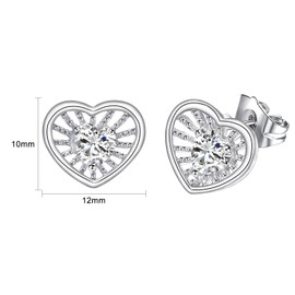 Vissen Silver 925 Heart Stud Earrings For Women Cubic Zirconia Hypoallergenic Earrings Fashion Jewellery