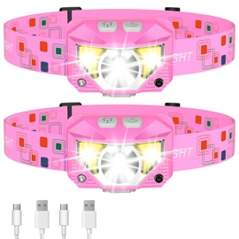 LHKNL Headlamp Flashlight, High Lumen Bright LED Rechargeable Headlight with White Red Light, 2-Pack Waterproof Motion Sensor Head Lamp, 8 Mode for Camping Running Hiking Fishing Gear- Pink