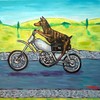 Doberman Pinscher Riding a Motorcycle dog art tile coaster gift