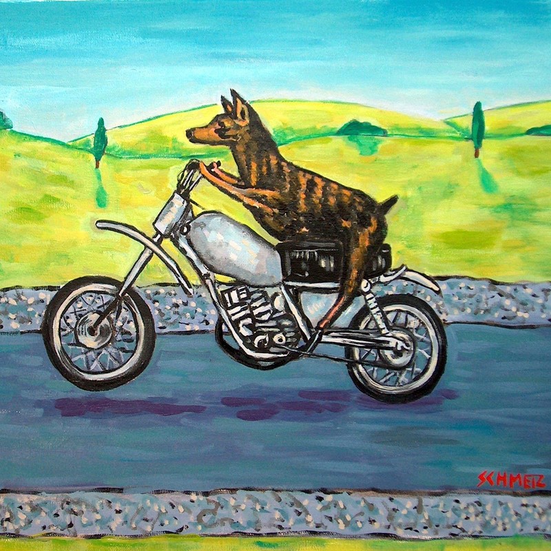 Doberman Pinscher Riding a Motorcycle dog art tile coaster gift