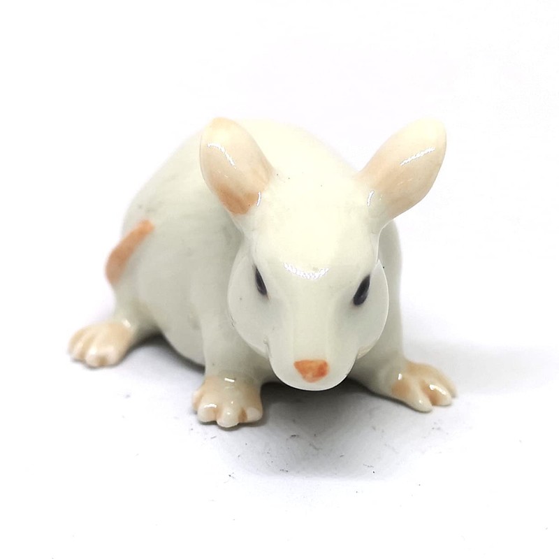 ZOOCRAFT Ceramic Mouse Rat Figurine White Animal Hand Painted Porcelain