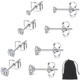 ZKGYUS 4 Pairs of Stud Earrings 925 Silver Earrings Set for Women Men Hypoallergenic Sleeper Stud Set 3-6 mm