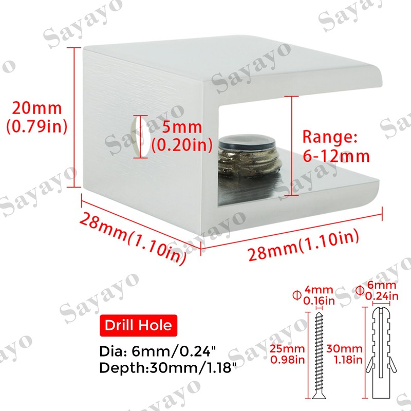 SAYAYO Glass Shelf Brackets Stainless Steel, Adjustable Railing Holder for