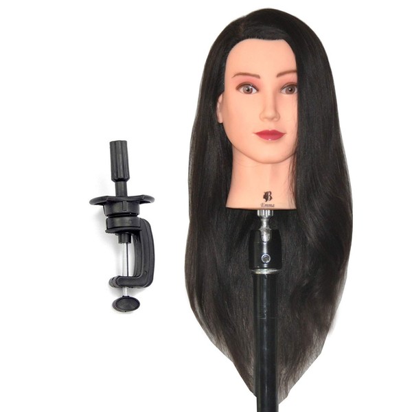 Bellrino 24" Cosmetology Mannequin Manikin Training Head with 100% Human Hair with Table Clamp Holer - Emma (EMMA+C)