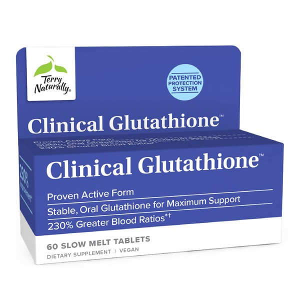 Terry Naturally Clinical Glutathione - 60 Slow Melt Tablets - Stable 300 mg L-Glutathione Supplement - Non-GMO, Vegan, Gluten Free - 30 Servings