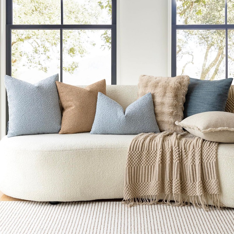 Foindtower Decorative Textured Boucle Throw Pillow Covers Accent Solid Pillow