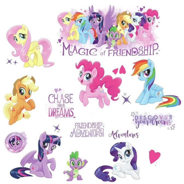 RoomMates RMK3551SCS My Little Pony The Movie Peel & Stick Wall Decals with Glitter, Multicolor, 8"