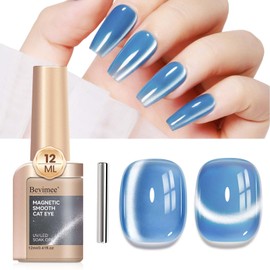 Bevimee Moonlight Cat Eye Gel Nail Polish 12ML Blue Glitter Magnetic Gel Polish Velvet Ceramic Effect Crystal Shimmer Cateye Soak Off Manicure Salon At Home 1Pc