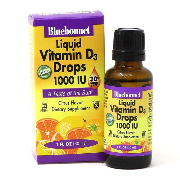 BlueBonnet Liquid Vitamin D3 Drops 1000 IU, Citrus, 1 Ounce, Transparent