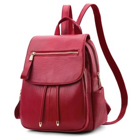 DEEVORCA Fashion Simple Women's Backpack Daily Casual Work Dayback Shoulder Bags Travel Shopping PU Leather Waterproof Medium Anti-Theft Backpacks Ladies Handbag Red