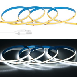 FCOB COB - Tira de LED flexible de alta densidad de 6.56 pies, 640 LED, 8 mm, sintonizable, blanco frío, 6000 K, CRI, 90+ 5 V, USB, regulable, deformable, cinta de luz LED para debajo del gabinete, recámara, cocina, decoración interior
