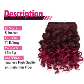 UAmy hair Burgundy Curly Hair Bangs for Black Women Replaceable Curly Bangs with 2 BB Clips in Hairpieces Synthetic Curly Bangs for Daily Wear(T1B/BUG)