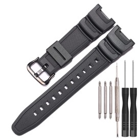 XBHSW Resin Strap Compatible with Casio SGW100 SGW-100 Mens Sports Waterproof Rubber Watch Band Replacement Bracelet(Black black buckle)