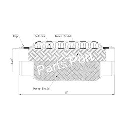 Heavy Duty Double Braided Stainless Steel Exhaust Flex Pipe with 2.25" ID / 8" Braided Length / 8" Overal Length