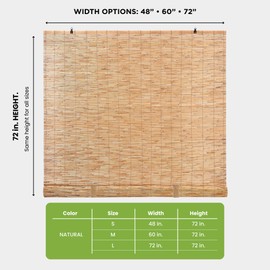 Forever Bamboo Light-Filtering Cord-Free Bamboo Reed Roll-Up Blind Shades for Windows Manual Roman Blinds Natural 60 in W x 72 in H (Pack of 2)