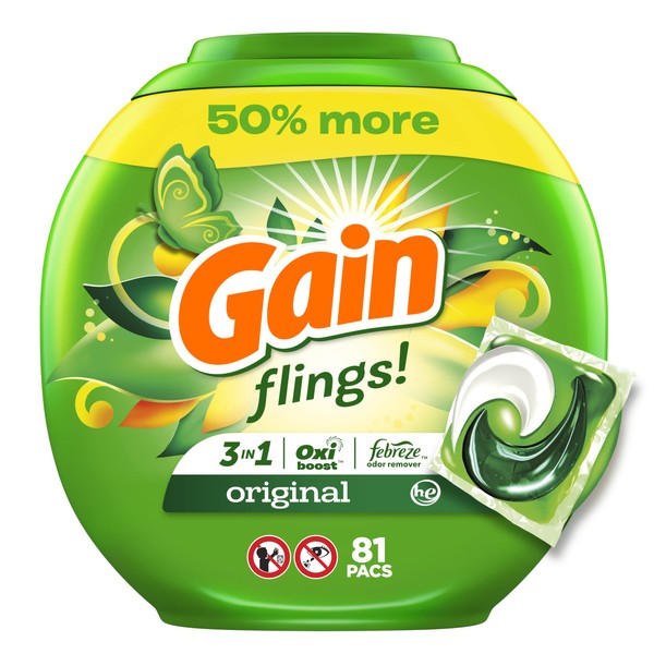 Gain flings! Laundry Detergent Soap Pods, High Efficiency (HE), Original Scent, 81 Count